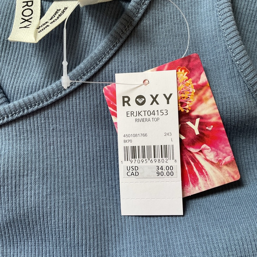 Roxy Riviera Blue Ribbed workout Top NWT - Picture 6 of 8